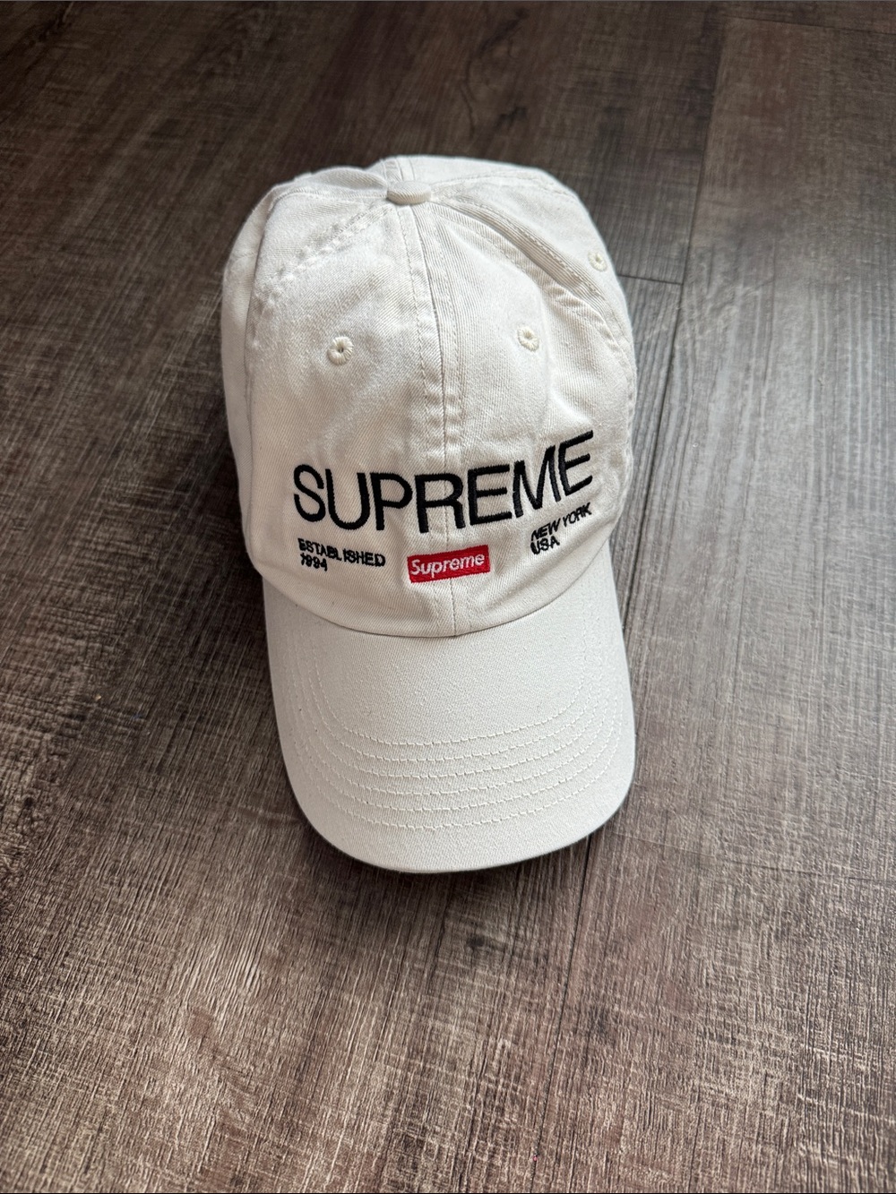 Supreme White Embroidered Logo Cap with Red Box Patch
